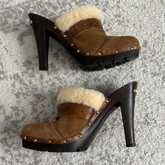 Michael Kors Brown Suede Platform Clog Heels Shearling Lined Y2K 90s Women’s 7.5 - Picture 5 of 12